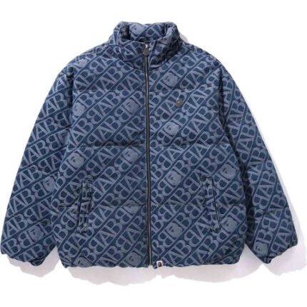 Men's Denim Monogram Puffer Down Blue Jacket