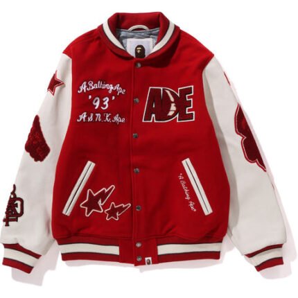 BAPE Multi Motif Varsity Red Jacket