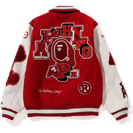 BAPE Multi Motif Varsity Red Jacket