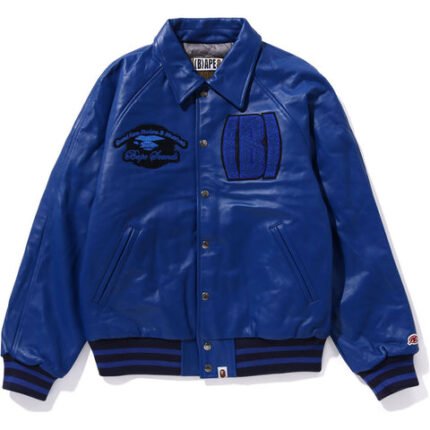 BAPE Leather Varsity Jacket Blue