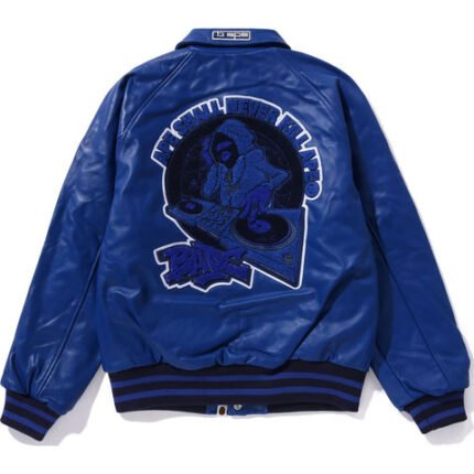 BAPE Leather Varsity Jacket Blue